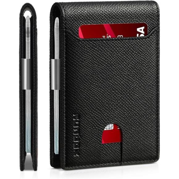 Slim Wallets for Men palm grain black - Picture 1 of 6